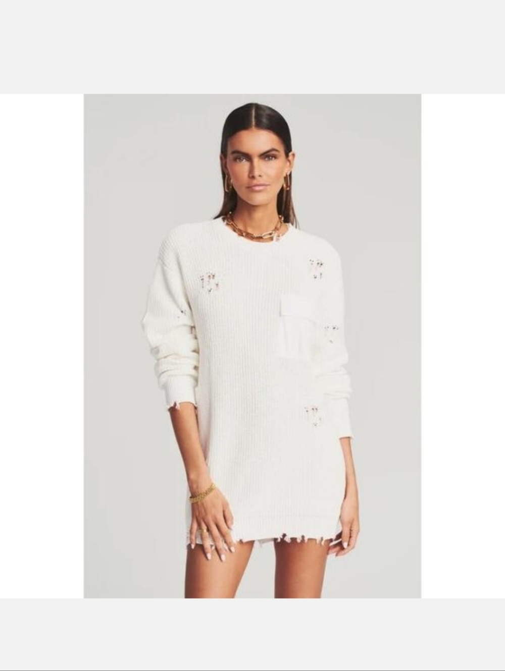 SER.O.YA Retrofete Devin Distressed White Knit Sweater Dress